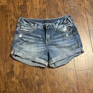 Silver Jeans Distressed Blue Jean Shorts